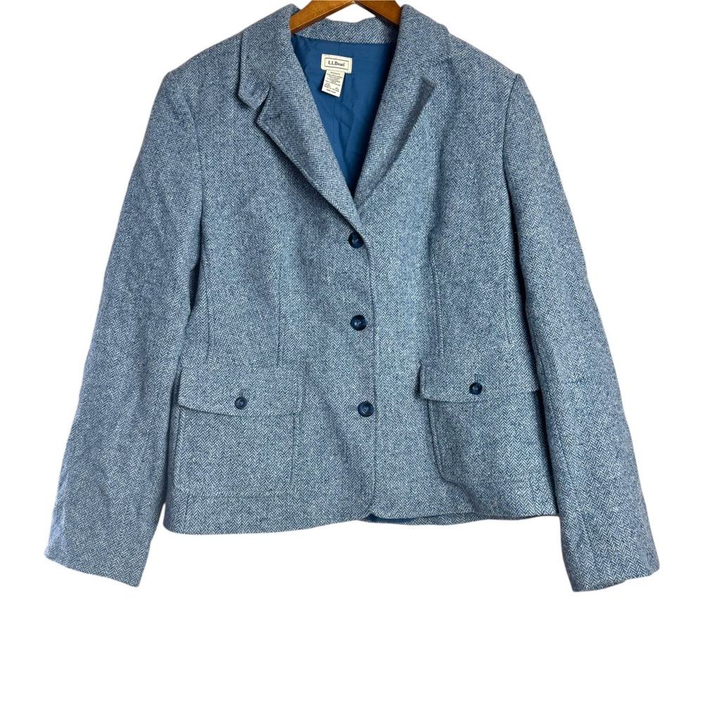 LL Bean Womens Wool Blend Twill Blazer Jacket in Blue